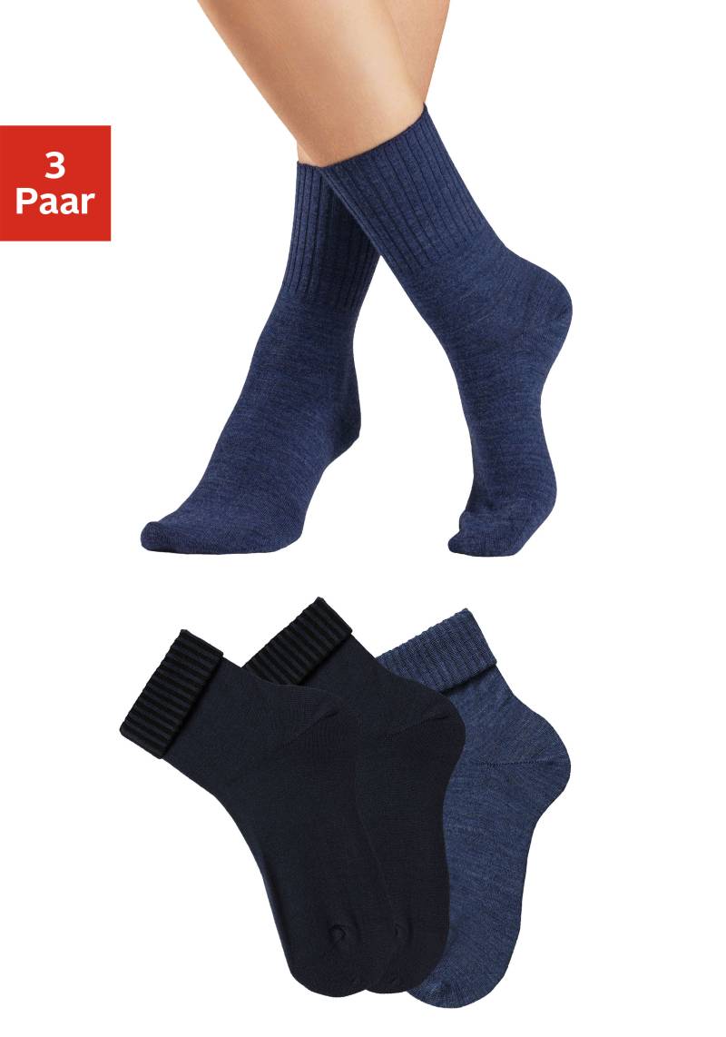 Lavana Umschlagsocken Packung, 3 Paar tlg. fein gestrickt mit 53% Wolle von Lavana