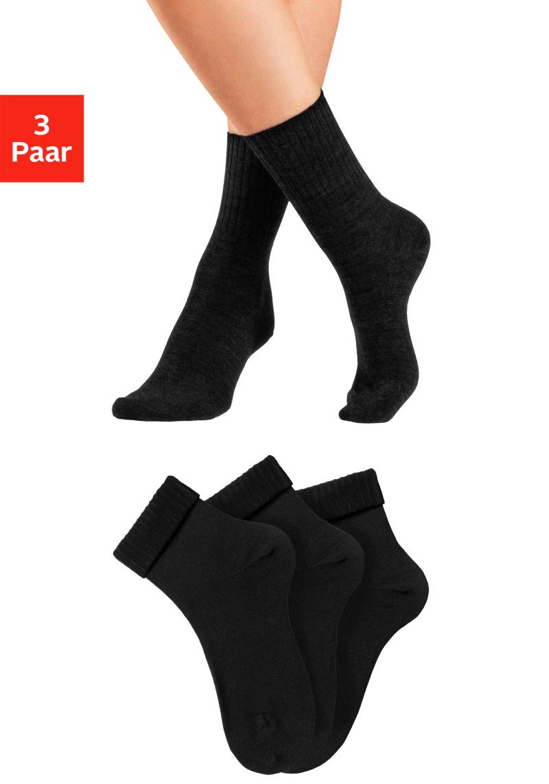 Lavana Umschlagsocken Packung, 3 Paar tlg. fein gestrickt mit 53% Wolle von Lavana
