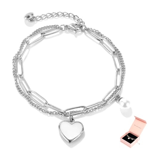 Lavandaisy Geschenkbox inklusive – Edelstahl-Armband für Damen mit Herz-Anhänger – Gold oder Silber, weicher Beutel, Small, Edelstahl, Kein Edelstein Lavandaisy Geschenkbox inklusive – Edelstahl-Armband für Damen mit Herz-Anhänger – Gold oder Silber, weicher Beutel, Small, Edelstahl, Kein Edelstein von Lavandaisy