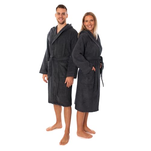 Lavea Elena Unisex Bademantel mit Kapuze – 100% gekämmte Baumwolle – luxuriös weich und super sanft – Perfekt für Damen und Herren – Für die Sauna, M, Anthrazit von Lavea