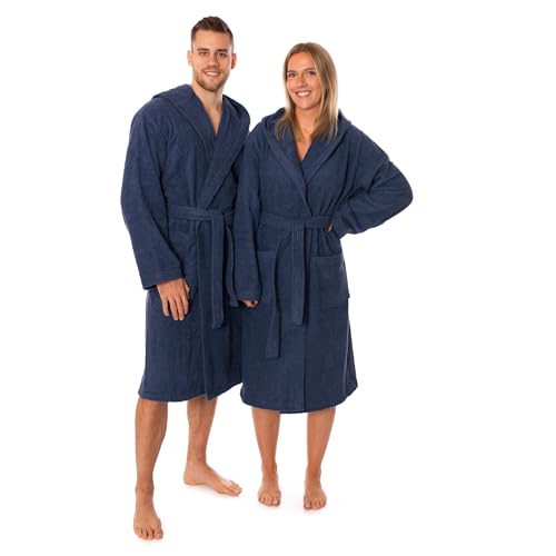 Lavea Elena Unisex Bademantel mit Kapuze – 100% gekämmte Baumwolle – luxuriös weich und super sanft – Perfekt für Damen und Herren – Für die Sauna, XL, Navy von Lavea