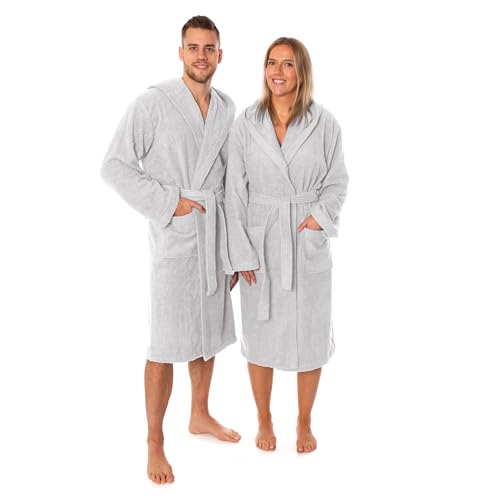 Lavea Elena Unisex Bademantel mit Kapuze – 100% gekämmte Baumwolle – luxuriös weich und super sanft – Perfekt für Damen und Herren – Für die Sauna, M, Silber von Lavea