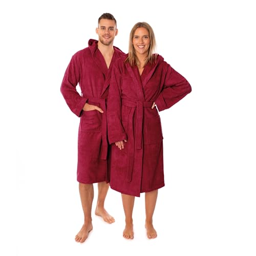 Lavea Elena Unisex Bademantel mit Kapuze – 100% gekämmte Baumwolle – luxuriös weich und super sanft – Perfekt für Damen und Herren – Für die Sauna, M, Bordeaux von Lavea