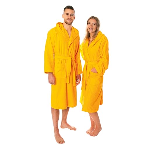Lavea Mexico - Luxuriöser Bademantel mit Kapuze, 100% Baumwolle, Weich & Saugstark - Ideal für Spa & Zuhause, Unisex Design, Größe XXL, Mango von Lavea