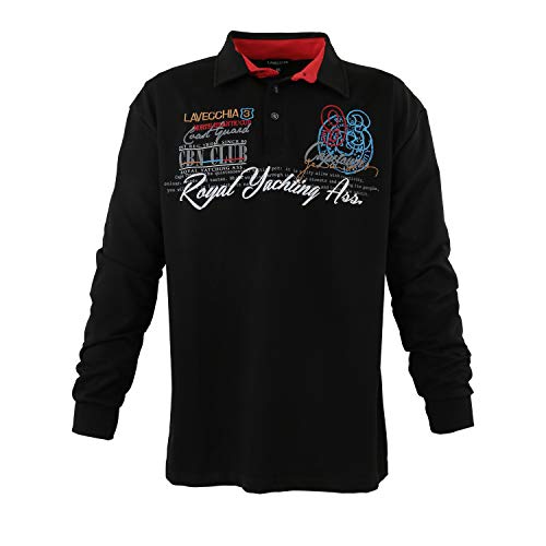 Lavecchia Übergrößen Sweatshirt Herren Langarmshirt Langarm Polo Shirt Poloshirt LV-2024 (Schwarz, 3XL) von Lavecchia