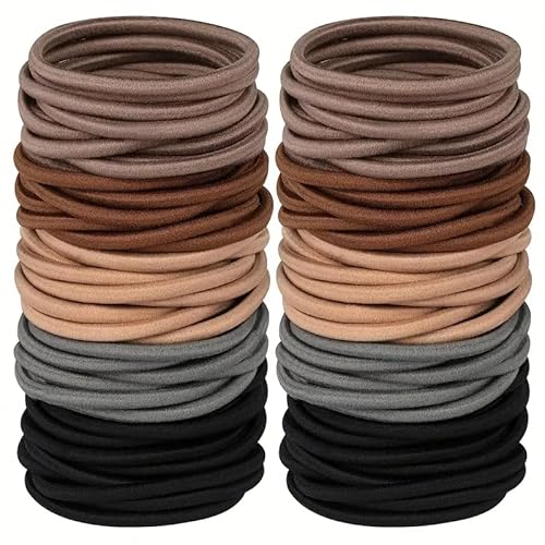 Lavema Haargummis 50 Stück – Elastische Haarbänder in Braun & Schwarz für Damen und Mädchen | 5 Farben | 5 cm Durchmesser, 4 mm stark | Haarschonendes Haarzubehör für den Alltag von Lavema