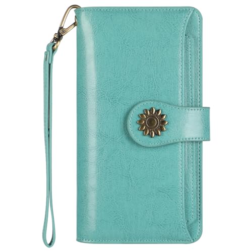 Lavemi Damen Geldbörse aus echtem Leder, große Kapazität, RFID-blockierend, Clutch, Kartenhalter mit Handgelenkschlaufe, tiffany blue, Einheitsgröße von Lavemi