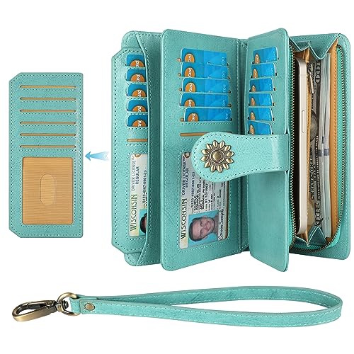 Lavemi Damen Geldbörse mit großer Kapazität, echtes Leder, RFID-blockierend, Handgelenktasche, Clutch, Kartenhalter, 2-Tiffany-Blau, Einheitsgröße von Lavemi