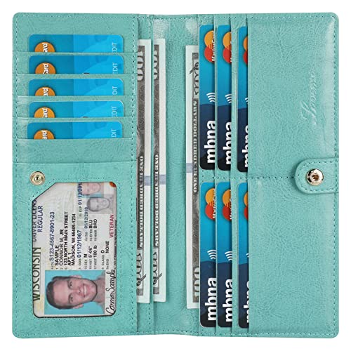 Lavemi Ultra Slim Thin Leather RFID Blocking Bifold Credit Card Holder Wallets for Women, 1-gewachstes Tiffany-Blau, Einheitsgröße von Lavemi