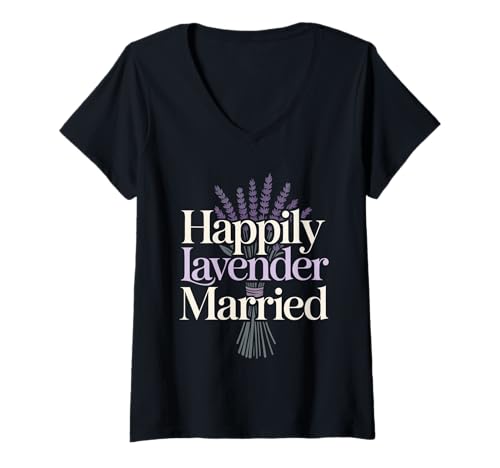 Damen Happily Lavender Married LGBTQ Romantische Vereinigung T-Shirt mit V-Ausschnitt Damen Happily Lavender Married LGBTQ Romantische Vereinigung T-Shirt mit V-Ausschnitt von Lavendel verspricht Ehe