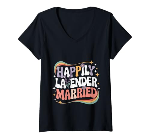 Damen Happily Lavender Married LGBTQ Romantische Vereinigung - T-Shirt mit V-Ausschnitt Damen Happily Lavender Married LGBTQ Romantische Vereinigung - T-Shirt mit V-Ausschnitt von Lavendel verspricht Ehe
