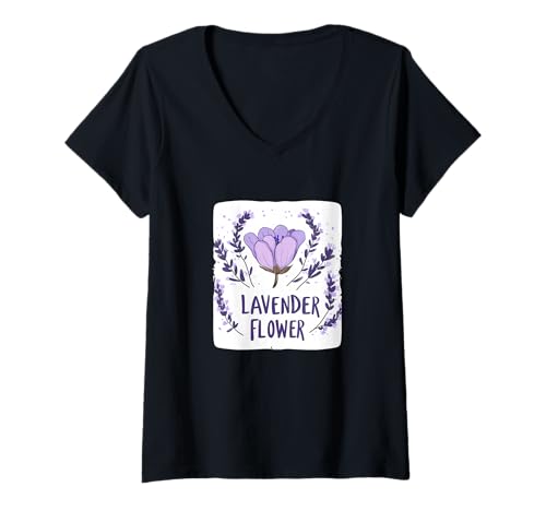 Damen Happy Lavender Speech Kostüm T-Shirt mit V-Ausschnitt von Lavender Flower Outfit