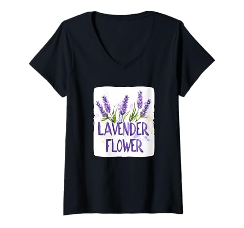 Damen Schönes Wildblumen- und Lavendel-Outfit für einen hübschen Look T-Shirt mit V-Ausschnitt von Lavender Flower Outfit