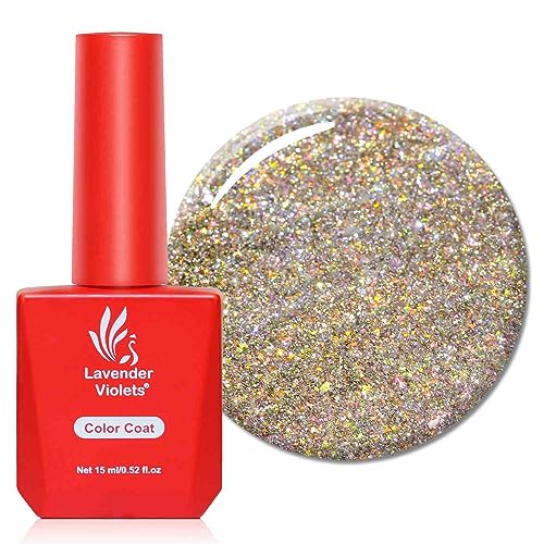 Lavender Violets 15ml Gel Nagellack Stern-Glanz Weihnachten Splitter Gold & Grün Unregelmäßige Pailletten Wolke Brokat UV LED Soak Off Nagellampe Aushärtung Maniküre Pediküre Nail Polish A0368 von Lavender Violets