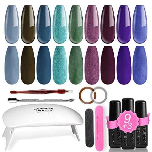 Lavender Violets 19 Stück Gel-Nagellack Tragbar LED-Nagellampe Soak Off Trockner UV-Basislack matt kein Abwischen silberfarben Aufkleber-Werkzeug-Set R631 von Lavender Violets