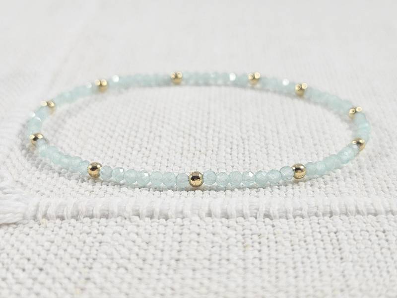 Armband Glasschliffperlen, Traumstrandmint/Beige, Vergoldet, Handgemacht, Personalisierbar von LavenderBijouDesigns