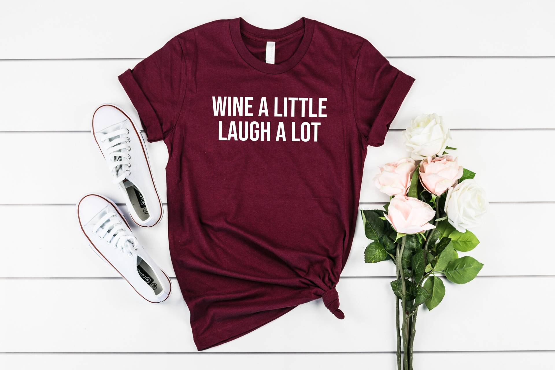 Wine A Little Laugh A Lot Shirt, Lustiges Alkohol Trink Trinkshirt von LavenderBluesMarket