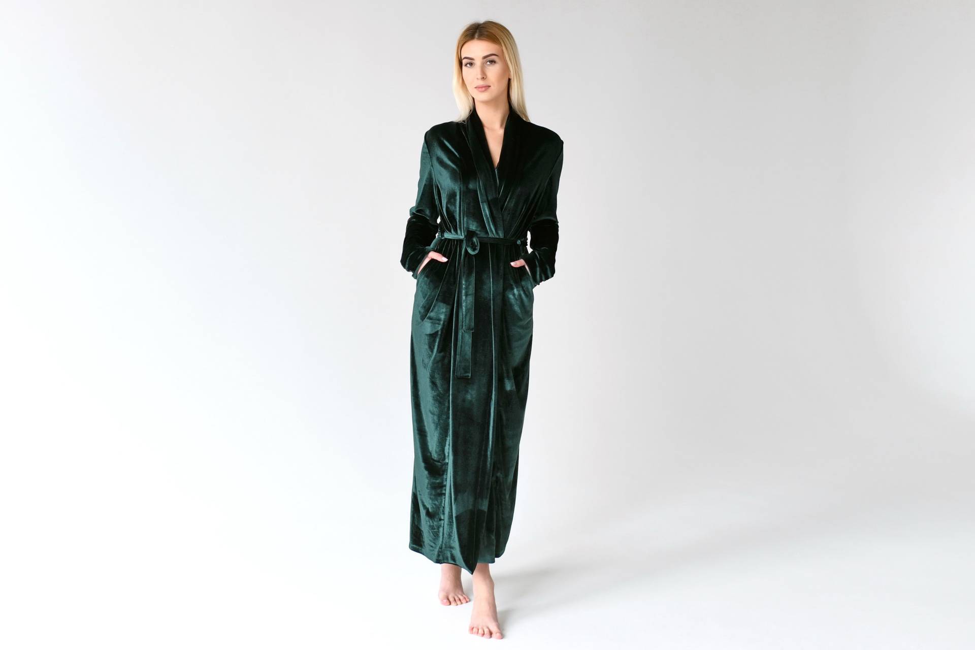 Brautjungfer Robe, Grüne Samtrobe, Samtkimono-Robe, Roben Für Brautjungfern, Lange Elegante Brautpartyrobe von LavenderDreamsHome