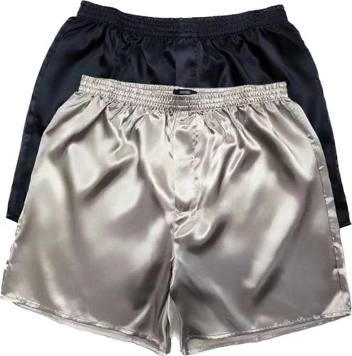 Lavenderi Herren-Boxershorts aus Seidensatin, Pyjama-Shorts, Schwarz + Champagner, 2er-Pack, XX-Large von Lavenderi