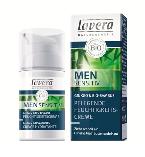 lavera pflegende Feuchtigkeitscreme Men sensitiv - Gesichtscreme für Männer - schnell einziehende Gesichtspflege - Ginkgo & Bio-Bambus - Hyaluron & Karanjaöl - Naturkosmetik - bio - vegan - 30ml von lavera