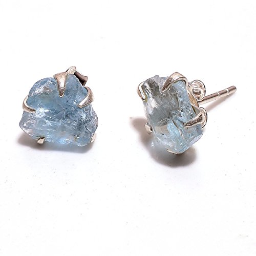 Ohrstecker aus 925er-Sterlingsilber mit natürlichem, rohem Aquamarin, handgearbeiter Frauen-Schmuck, RSSE31 Ohrstecker aus 925er-Sterlingsilber mit natürlichem, rohem Aquamarin, handgearbeiter Frauen-Schmuck, RSSE31 von Lavie International Inc.