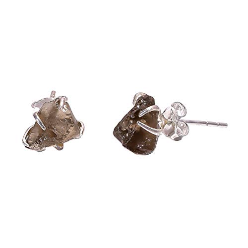 Lavie Jewelz RSSE Ohrstecker aus 925er Sterlingsilber, mit Krappen, für Damen und Mädchen, natürlicher roher Edelstein, handgefertigt, Geschenk, Schmuck, Stein, rauchfarben von Lavie Jewelz