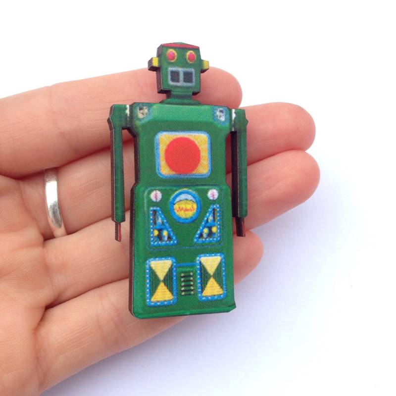 Retro Grüne Roboter Brosche Vintage Spielzeug Holz Pin Geschenk Laser Cut Für Jungen Geburtstagsfeiern Kinder Party Abzeichen Retro Grüne Roboter Brosche Vintage Spielzeug Holz Pin Geschenk Laser Cut Für Jungen Geburtstagsfeiern Kinder Party Abzeichen von LaviniasTeaParty