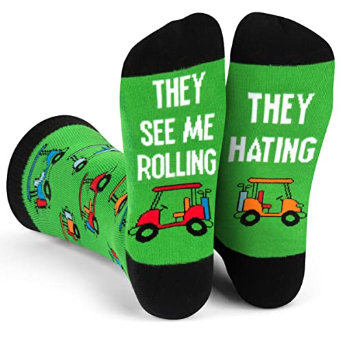 Lavley Lustige Golfsocken für Männer, Frauen und Jugendliche – einzigartiges Golfgeschenk für Golfer/Golfstrumpffüller, They see me rolling, they hating von Lavley