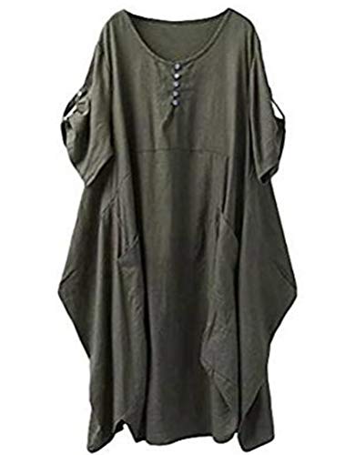 Lavnis Damen Leinen T-Shirt Tunika Kleid Rundhals Kurzarm Midi Kleid, L, Armeegrün Lavnis Damen Leinen T-Shirt Tunika Kleid Rundhals Kurzarm Midi Kleid, L, Armeegrün von Lavnis