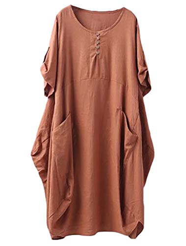 Lavnis Damen Leinen T-Shirt Tunika Kleid Rundhals Kurzarm Midi Kleid Braun M Lavnis Damen Leinen T-Shirt Tunika Kleid Rundhals Kurzarm Midi Kleid Braun M von Lavnis