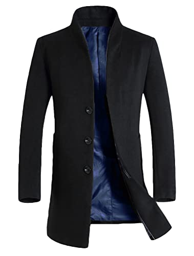 Lavnis Herren Trenchcoat Lang Wollmischung Overcoat Slim Fit Down Topcoat - Schwarz - X-Large von Lavnis