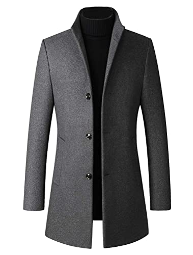 Lavnis Herren Winter Trenchcoat Wollmischung Erbsenmantel Slim Fit Einreiher Topcoat Business Dowm Jacke - Grau - Large von Lavnis