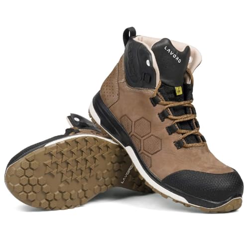 Lavoro Lando Taupe FL S3 Sicherheitsschuhe, Leder Sicherheitsstiefel EN ISO 20345:2022, metallfrei, durchtrittsicher, hitzebetänding (EU Schuhgrößensystem, Erwachsene, Herren, Numerisch, M, 47) von Lavoro