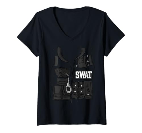 Damen SWAT Kostüm Lustiges Halloween Kostüm SWAT T-Shirt mit V-Ausschnitt Damen SWAT Kostüm Lustiges Halloween Kostüm SWAT T-Shirt mit V-Ausschnitt von Law Enforcement Costume Co.