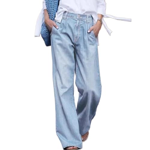 Lawawa Baggy Jeans Damen Weitem Bein Klassische Jeans Vintage Straight Hose Taille Hosen Lange Denim Jeanshose Freizeithose Boyfriend Jeans von Lawawa