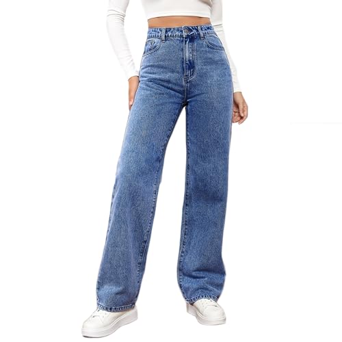 Lawawa Damen Baggy Denim Hosen Y2K Cargo Jeans Vintage Hose Taille Farbe Gerade Hosen Lange Denim Jeans Hose Casual Lose Damenhose Freizeithose Boyfriend Jeans von Lawawa