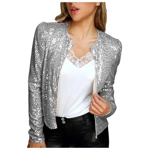 Lawawa Damen Blazer Pailletten Jacke Langarm Glitzer Party Blazer Tailliert Anzugjacke Glitzer Tops Pailletten-Blazer Kurz Oberteile Blazer Glitzer von Lawawa