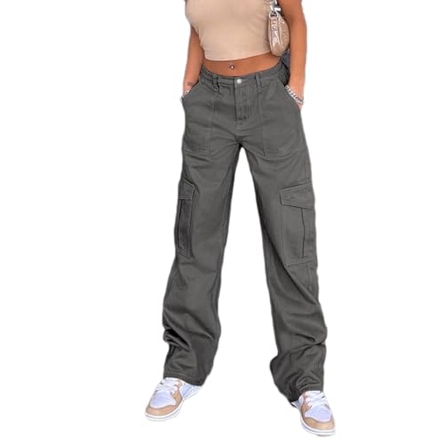 Lawawa Damen Cargohose Classics Hose Cargo Hose Straight Baggy Hosen Vintage Low Waist Jogger Pants Cargo Jeans Denim Pants Casual Hose von Lawawa