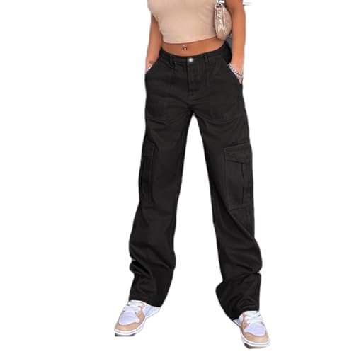 Lawawa Damen Cargohose Classics Hose Cargo Hose Straight Baggy Hosen Vintage Low Waist Jogger Pants Cargo Jeans Denim Pants Casual Hose von Lawawa