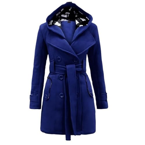 Lawawa Damen Mantel Lang Wintermantel Warme Kapuze Zweireihige Revers Winterjacke Trenchcoat Outwear mit Kapuze Übergangsmantel Winter Elegant Outdoorjacke von Lawawa