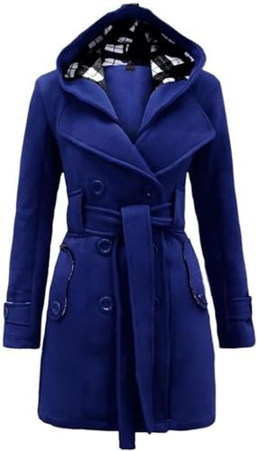 Lawawa Damen Mantel Lang Wintermantel Warme Kapuze Zweireihige Revers Winterjacke Trenchcoat Outwear mit Kapuze Übergangsmantel Winter Elegant Outdoorjacke von Lawawa