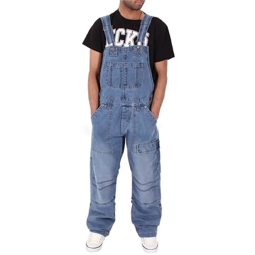 Lawawa Herren Denim Latzhose Jeans Overalls Retro Jumpsuit Loose Hosenanzug Jeanslatzhose Cargo Jeans Hosenanzug von Lawawa