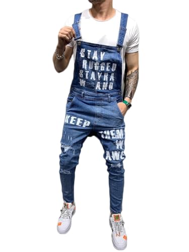 Lawawa Herren Denim Latzhose Jeans Overalls Retro Jumpsuit Loose Hosenanzug Jeanslatzhose Cargo Jeans Hosenanzug von Lawawa