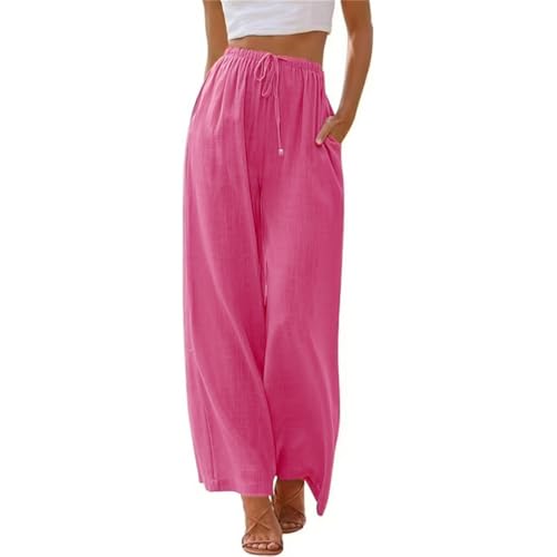 Lawawa Leinenhose Damen Hosen Sommer Leinen Baumwolle Stoffhose Einfarbig Freizeithose Stoffhose Weite Beine Sommerhose mit Tunnelzug und Taschen von Lawawa