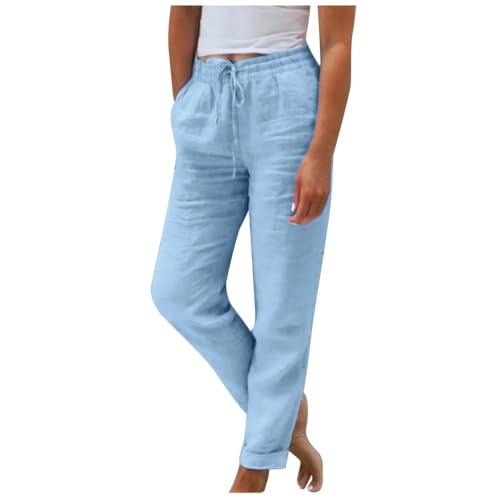 Lawawa Leinenhose Damen Länge Leichte Sommerhose Casual Leinen Freizeithose Gerade Stoffhose Einfarbig Jogginghose Elegant Leicht Baumwolle Leinen Hose von Lawawa