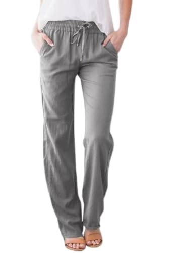 Lawawa Leinenhose Damen Länge Musselin Leinen Hosen Sommer Stoffhose Einfarbig Freizeithose Stoffhose Jogginghose Elegant Leicht Baumwolle Leinen Strandhose von Lawawa