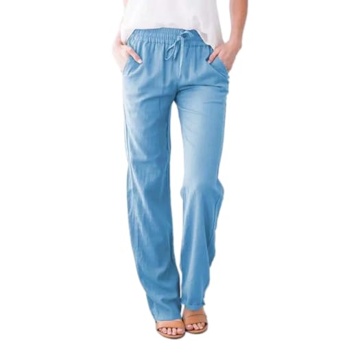Lawawa Leinenhose Damen Länge Musselin Leinen Hosen Sommer Stoffhose Einfarbig Freizeithose Stoffhose Jogginghose Elegant Leicht Baumwolle Leinen Strandhose von Lawawa