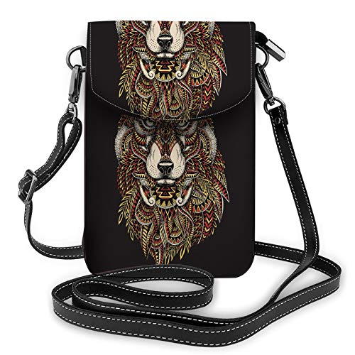 Abstrakter Wolf Umhängetasche Handy Geldbörse Kunstkopf Wildes Tierporträt Verziertes Schwarzes Vintage WildlifeWallet Handtasche von Lawenp
