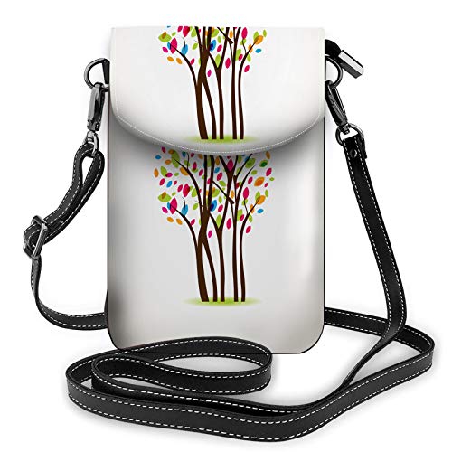 Bunte Frühlingsbaum Umhängetasche Handy Geldbörse Blüte Zweig Blatt Natur Vintage Kunst GreenWallet Handtasche von Lawenp