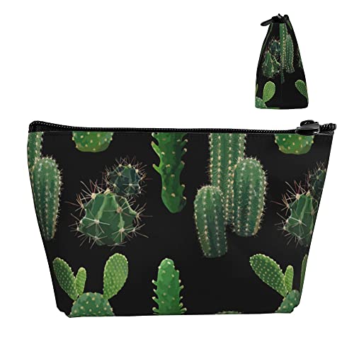 Damen-Kosmetik-Make-up-Tasche, Schwarze Sukkulenten-Kaktus-Münzen-Bleistifttasche, Reise-Kulturbeutel, wasserdichte Aufbewahrungstasche mit glattem Reißverschluss von Lawenp